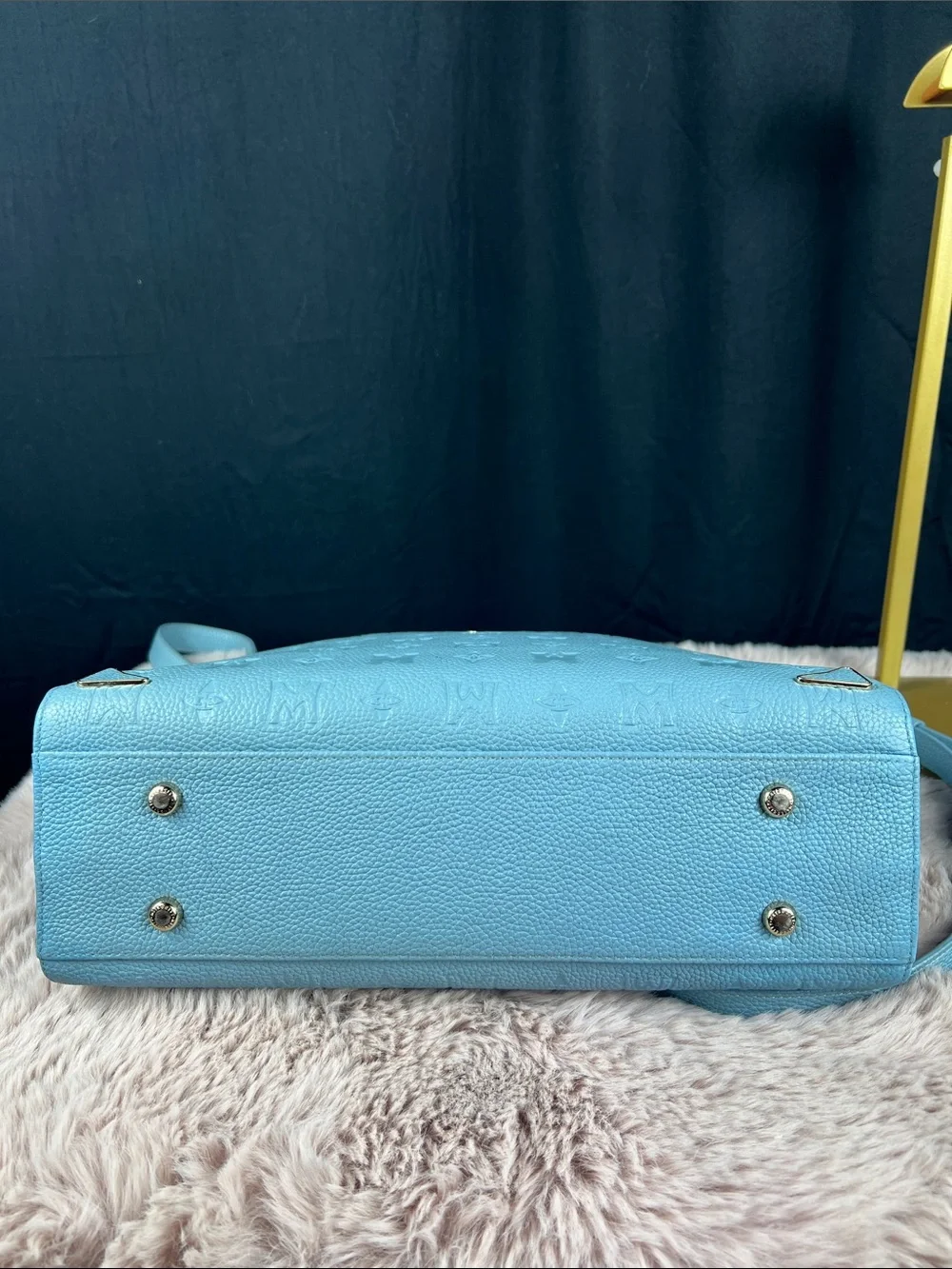 Metrocity Korean Luxury Sky Blue Debossed Leather 2-Way Tote